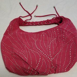 A Studded Bag with Outside Pocket/Lace Handle